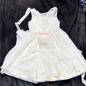 Girls White Party Dress with Pink Bow Waist